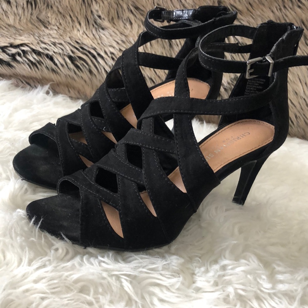Christian Sirano Black Strappy Heels Size 5